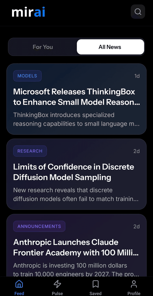 Mirai AI news feed